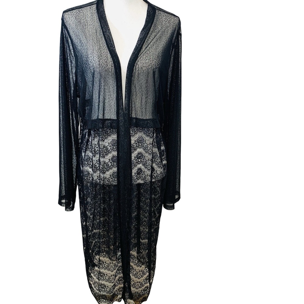COC Black Lace Long Line  Kimono Open Long Flare Sleeve Feminine‎ Goth Boho 1X